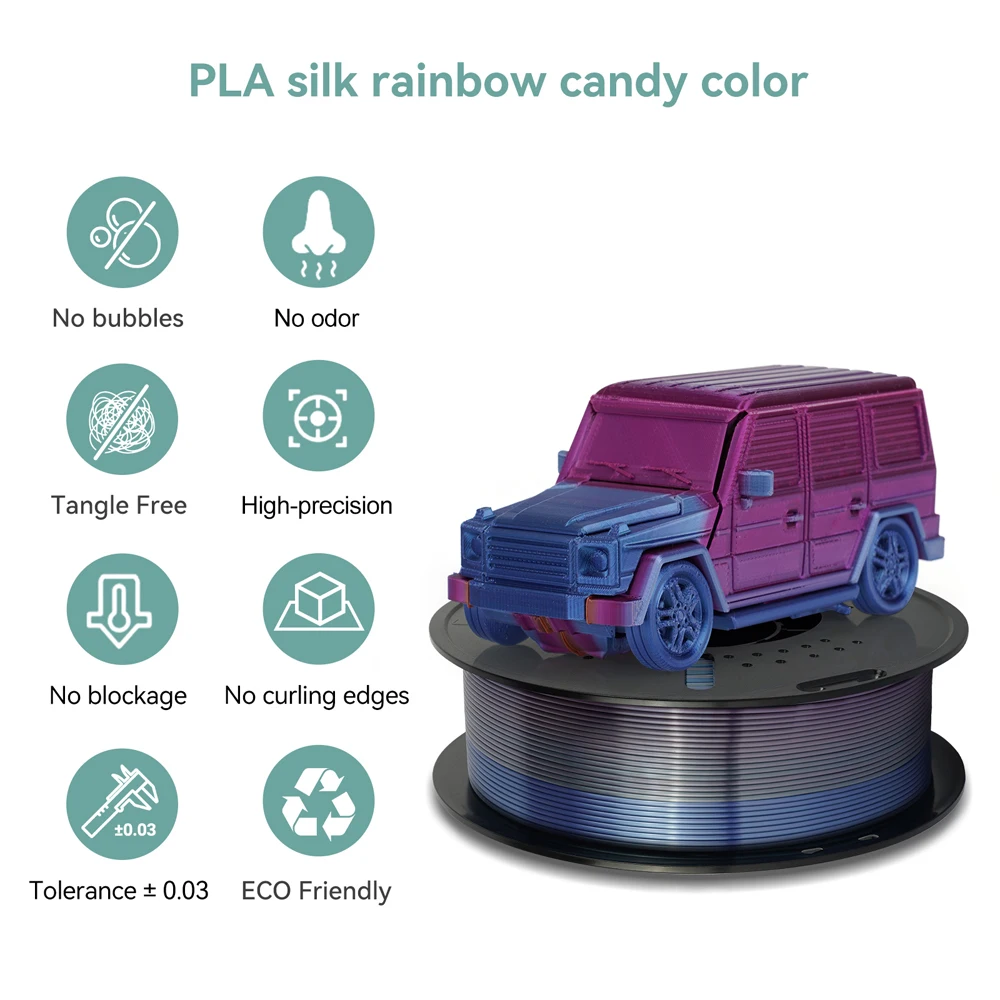 4KG/lot Silk PLA Filament rainbow Pla 1.75mm 3D Printing Material for 3D Printers 3D Pens 1KG 100% no bubble