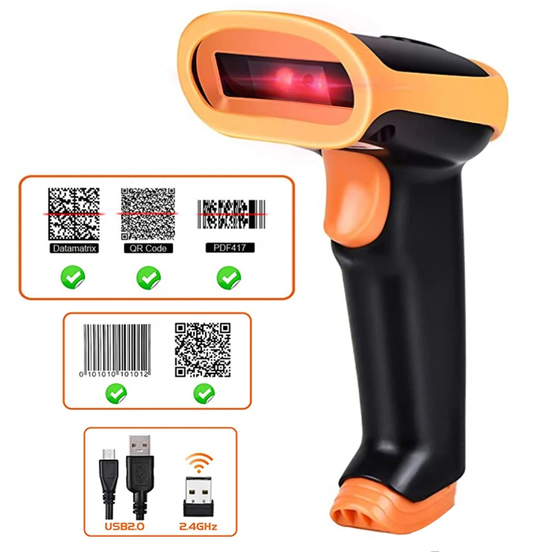 KEFAR KR-S8 Wireless 2D Barcode Scanner 2.4G Transmiision Automatic Barcode Reader Handheld Bar Code Scanner with USB Receiver