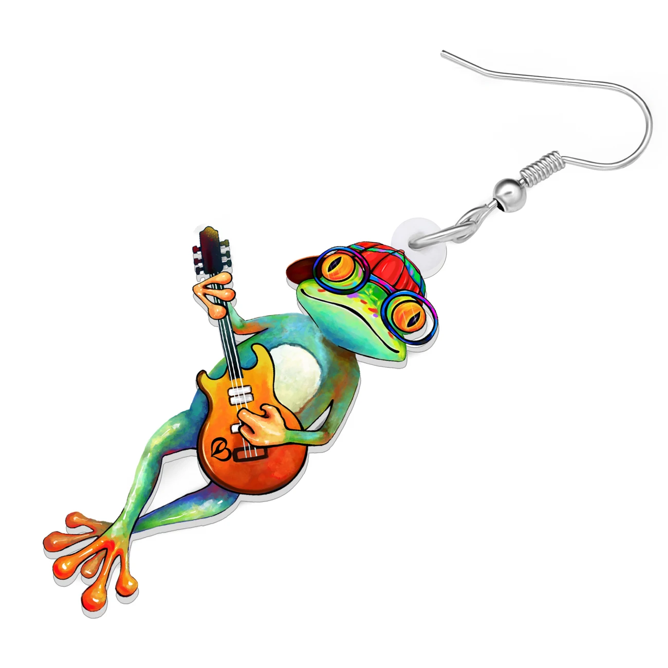 BONSNY Acrylic Funny Hat Guitar Frog Earrings Drop Dangle Novelty Music Animals Jewelry for Women Girls Kids Gifts Accessories