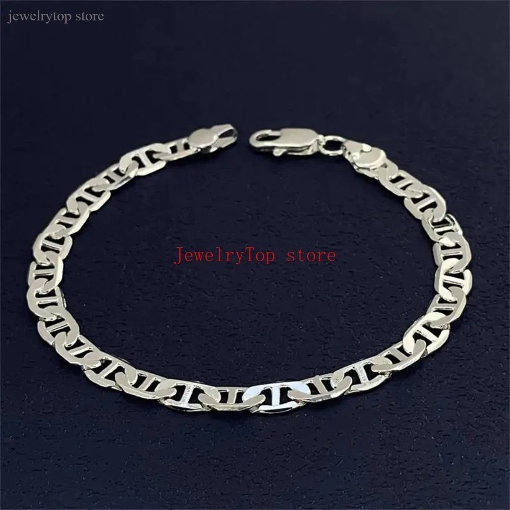 Fine 925 Sterling Silver 6mm Side Shaped Bracelet For Men Women Jewelry y2k Noble cute hot wedding party Gift 20cm 8inch