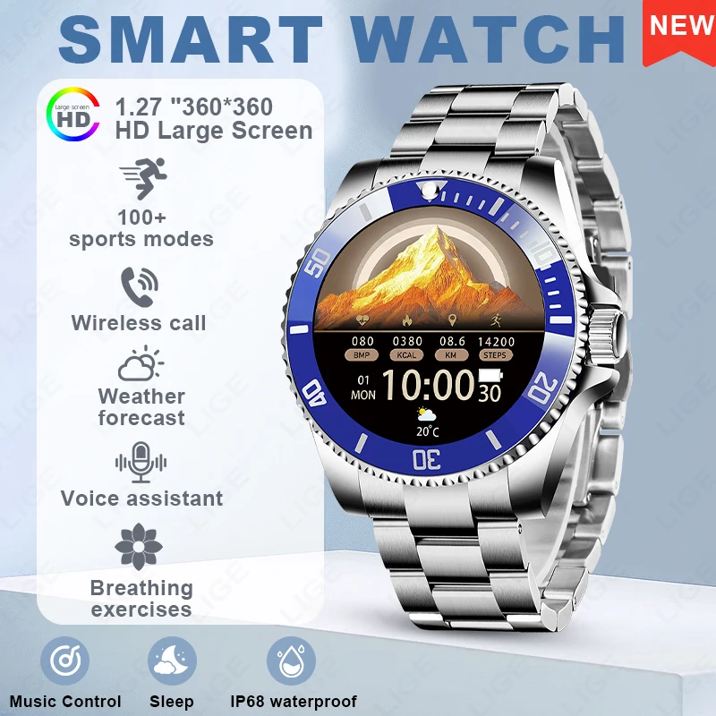 

Оригинальные умные часы LIGE, новые, с функцией беспроводного звонка, мониторингом сна, водонепроницаемостью IP68, HD-экраном 1,27 дюйма, для мужчин, совместимые с Android и IOS.