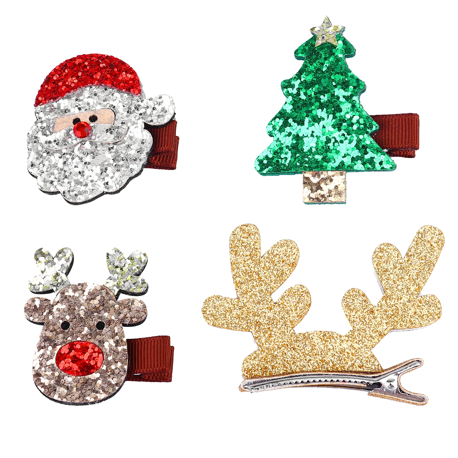 

4Pcs Kids Glitter Hair Clips Christmas Theme Barrettes for Girls 0-3 Years Party Wedding Ceremony Photo Prop Hairpin Set