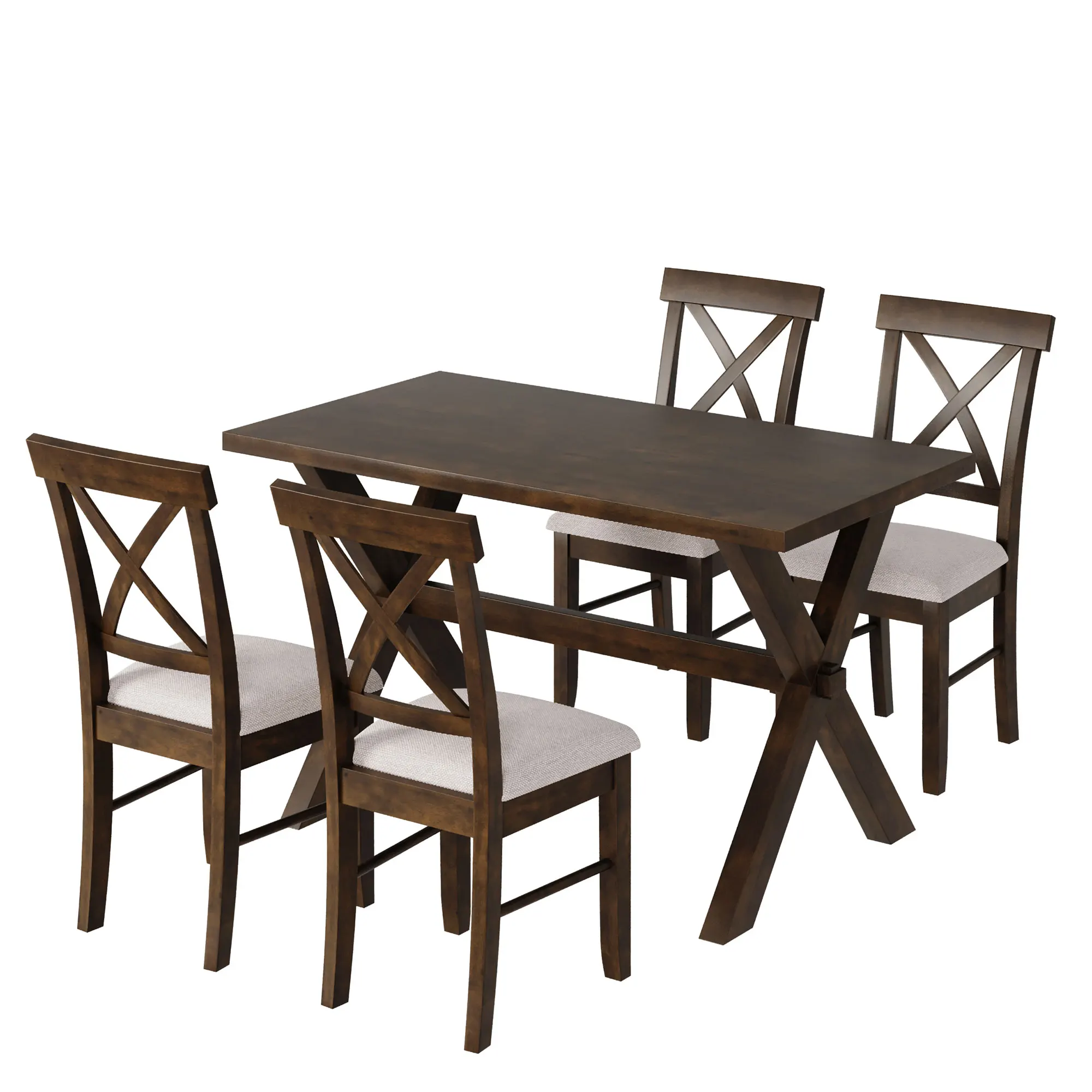 5 Pieces Farmhouse Rustic Wood Kitchen Dining Table Set with Upholstered 4 X-back Chairs for  Living Room