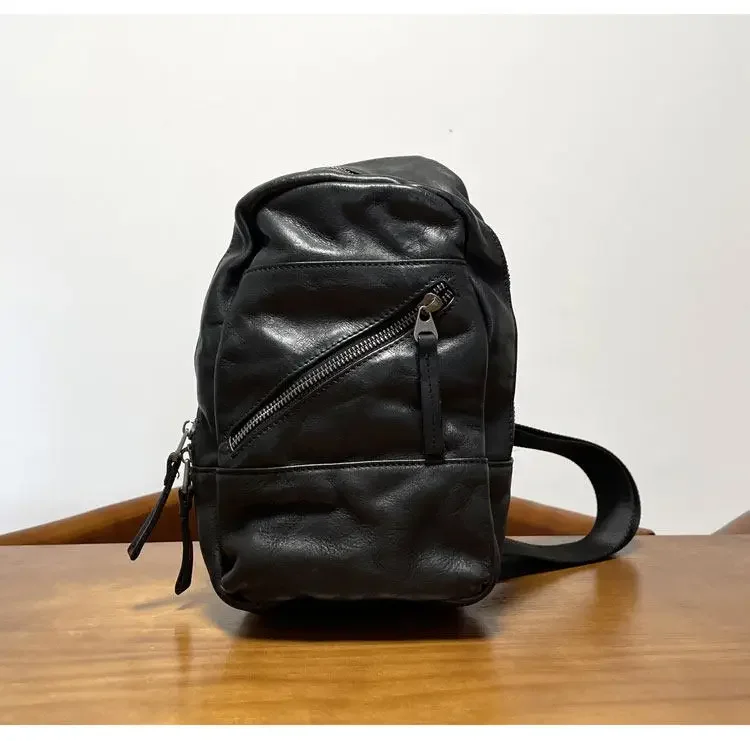 Washed vegetable tanned first layer cowhide men's genuine leather messenger bag