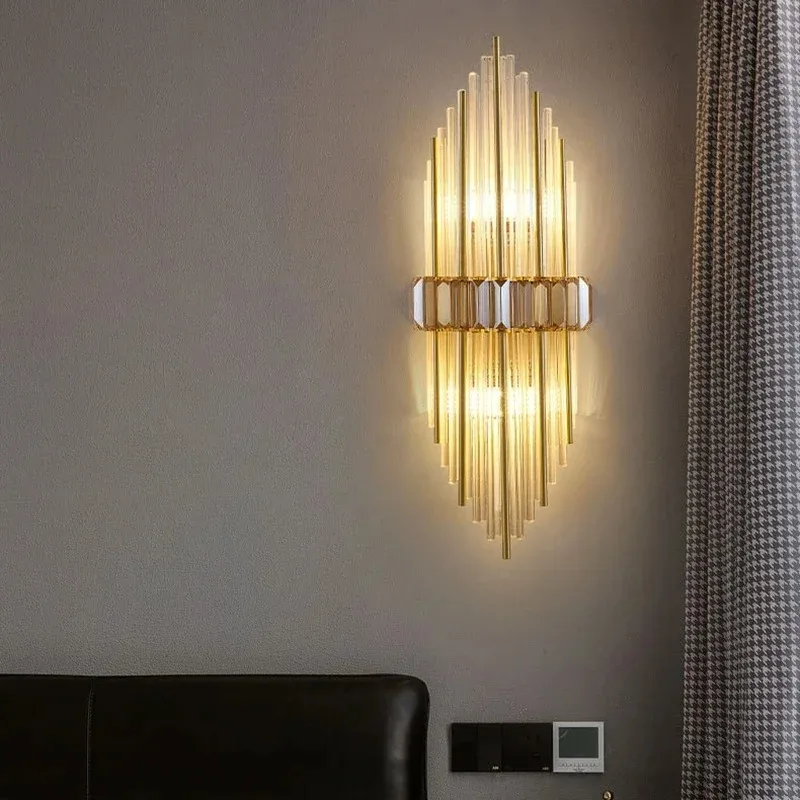 الشمال الحديثة الفاخرة الكريستال أنبوب ديكور الجدار مصباح فندق الإبداعية أباجورة غرفة المعيشة الدرج الممر الجدار مصباح #2