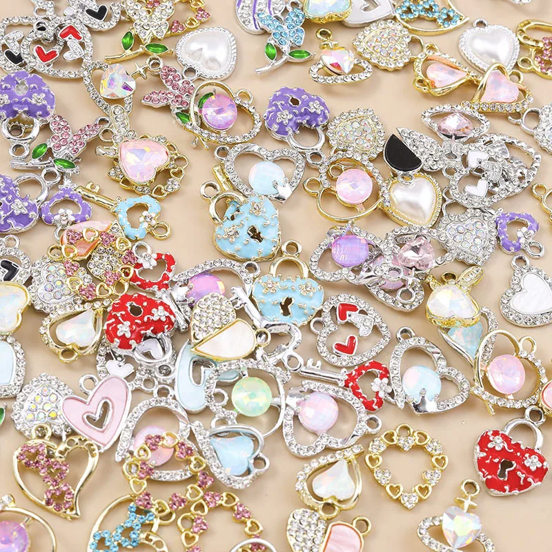 Leslie 10pcs Sparking Crystal CZ Love Hearts Charms Pendants for Jewelry Making DIY Earrings Necklace Accessories Supplies