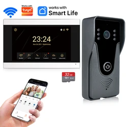 Wireless WiFi Video Intercom System 1080P Smart Video Doorbell for Home Touch Screen 32G Card 2 Way Audio TUYA APP Unlock 4 Wire