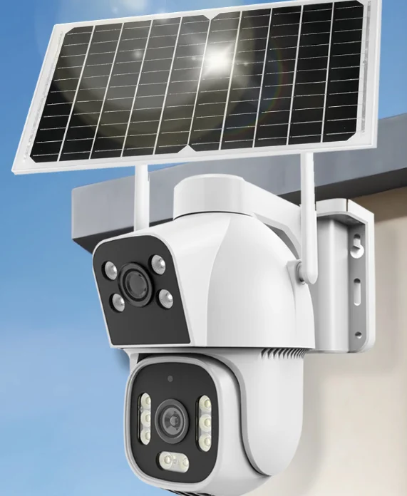 4G Solar Power Battery IP Camera PTZ Dual Lens SIM Card Wireless Auto Tracking Outdoor Waterproof PIR Full Color IR HD Home Cam