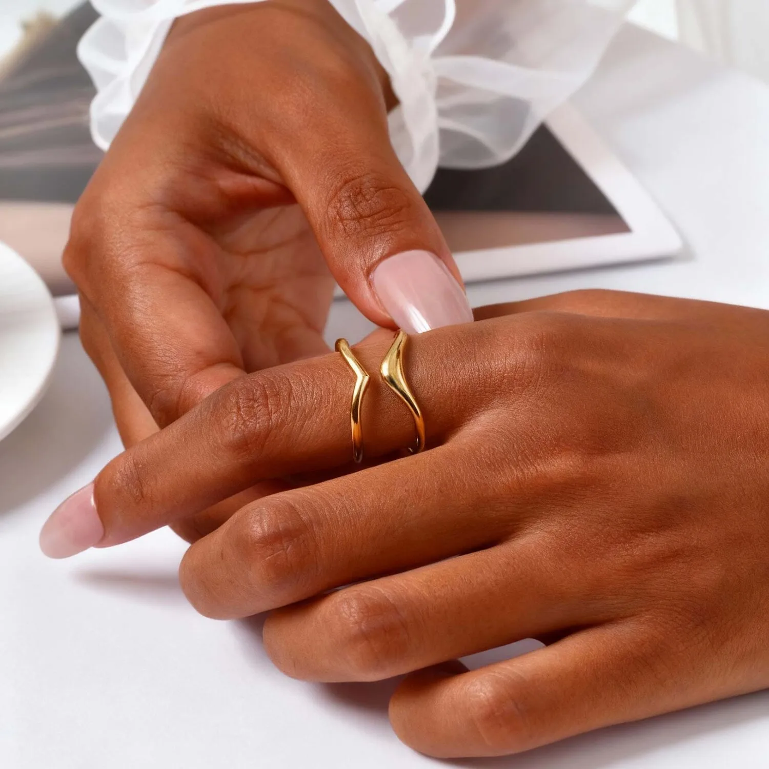 18k Gold Gold Abstract Wire Ring for Women, Simple Link Double Layered Open Ring, Stainless Steel Stacking Finger Jewelry