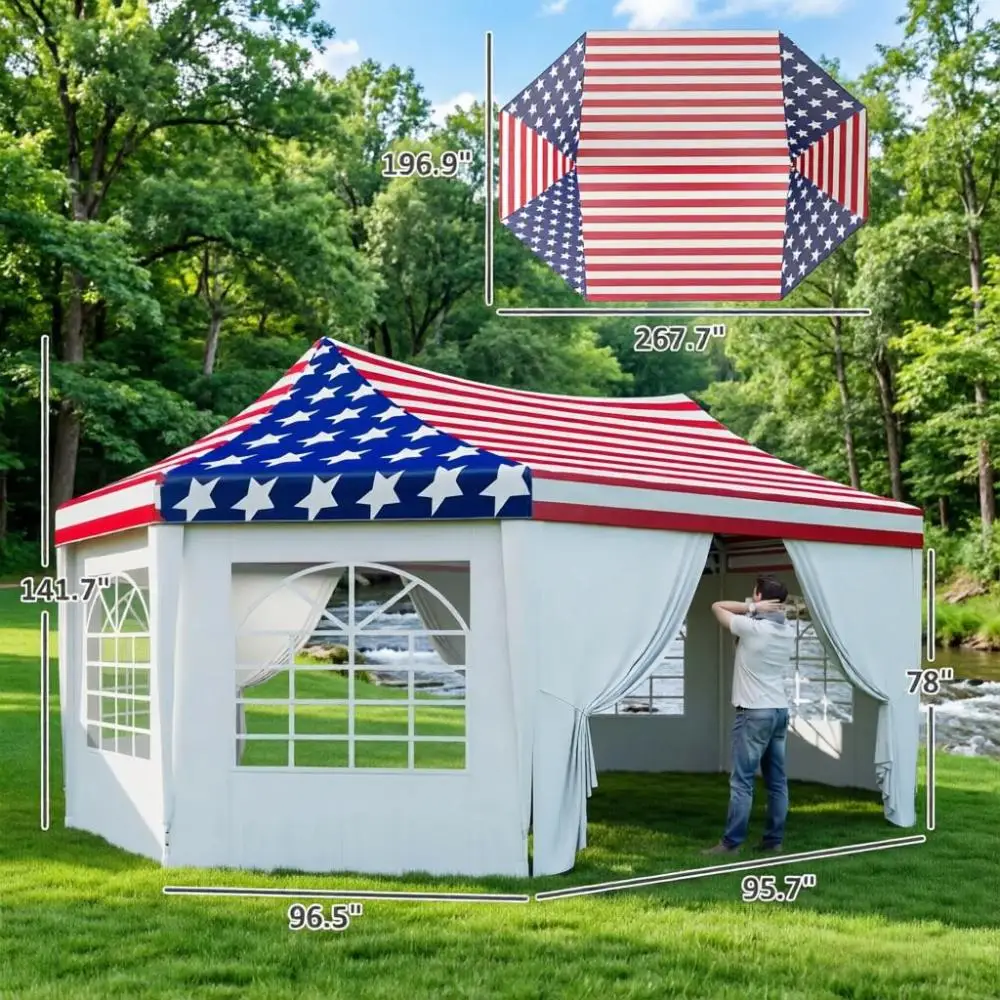 

Ye Wedding Tent - Heavy Duty Party Tent, 22.3 x 16.4 ft Canopy Tent with 2 Doors and 6 Windows, American Flag