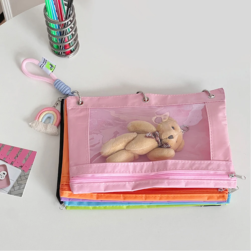 Large Size Sorting Storage Bag Transparent PVC Stationery Bag Oxford Fabric Storage Pouch Solid Children Hangable Students Cute