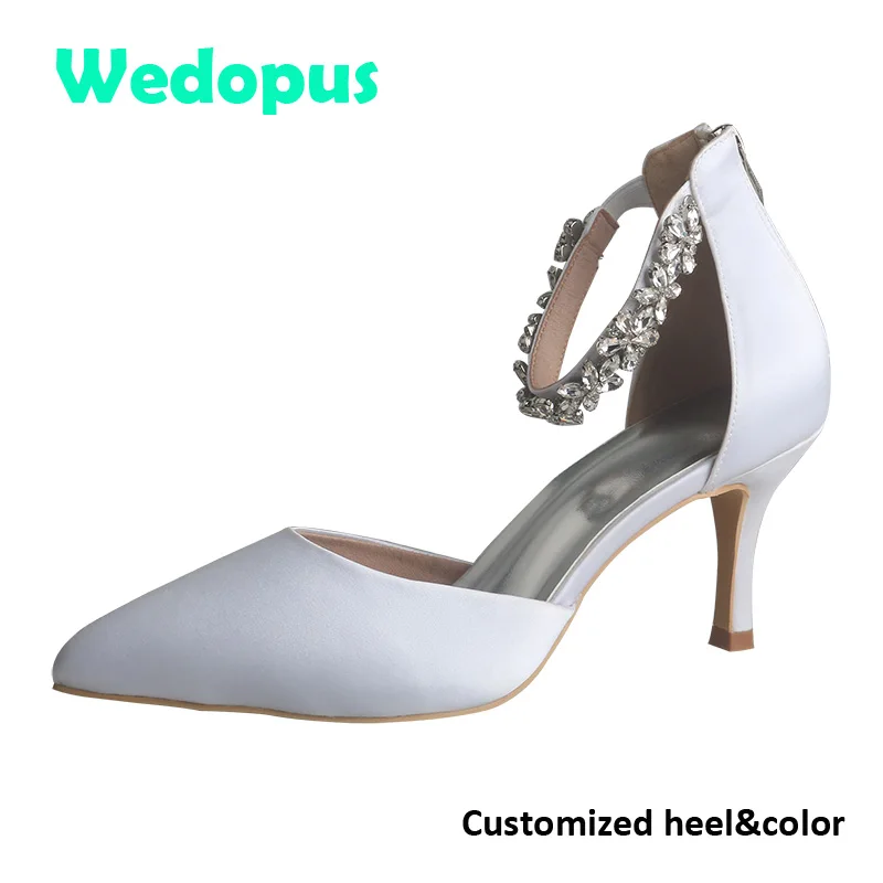 Wedopus Customized Sexy Durable Office Wedding Shoes High Quality Pointed Toe Bridal Shoes with Rhinestone Straps