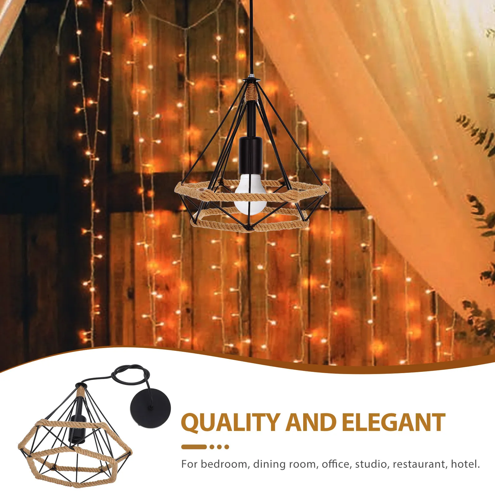 Diamond Shaped Wrought Iron Ceiling Lamp Vintage Industrial Chandelier Rope Style Hanging Light for Restaurant