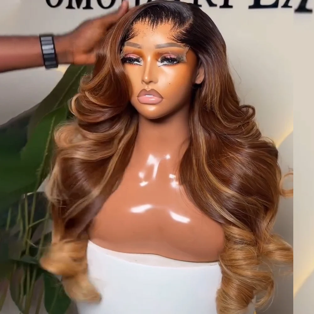 Lagos Hairline Highlight Bouncy Curly 13x6 HD Lace Human Hair Wig Ombre Colored 13x6 HD Lace PrePlucked 40 42 Inch Wig For Women