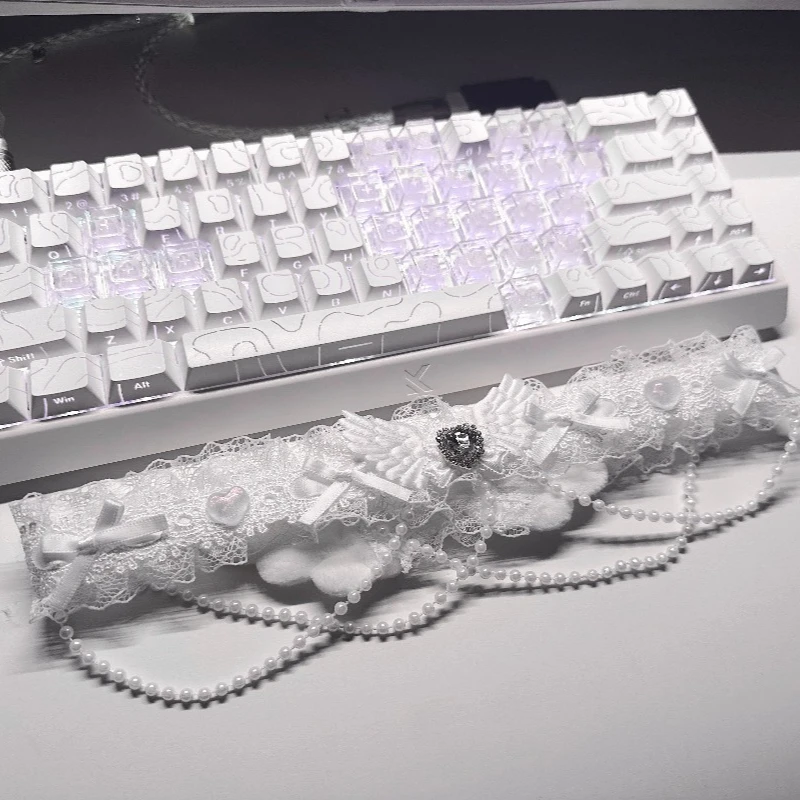 Handmade White Lace Monitor DecorationPlush Angel Wings Custom Lace Aesthetic Cute Computer PC TVOrnament Gaming Desk Setup DIY