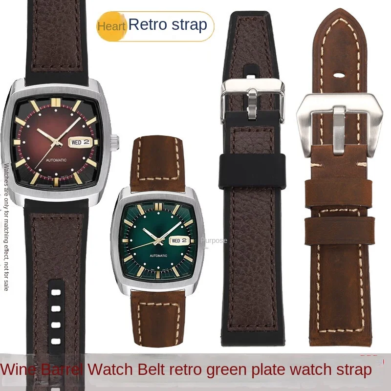 22mm genuine leather strap For seiko wine barrel men's watch SNKP27/SNKP25/SNKP23 series vintage cowhide strap for men