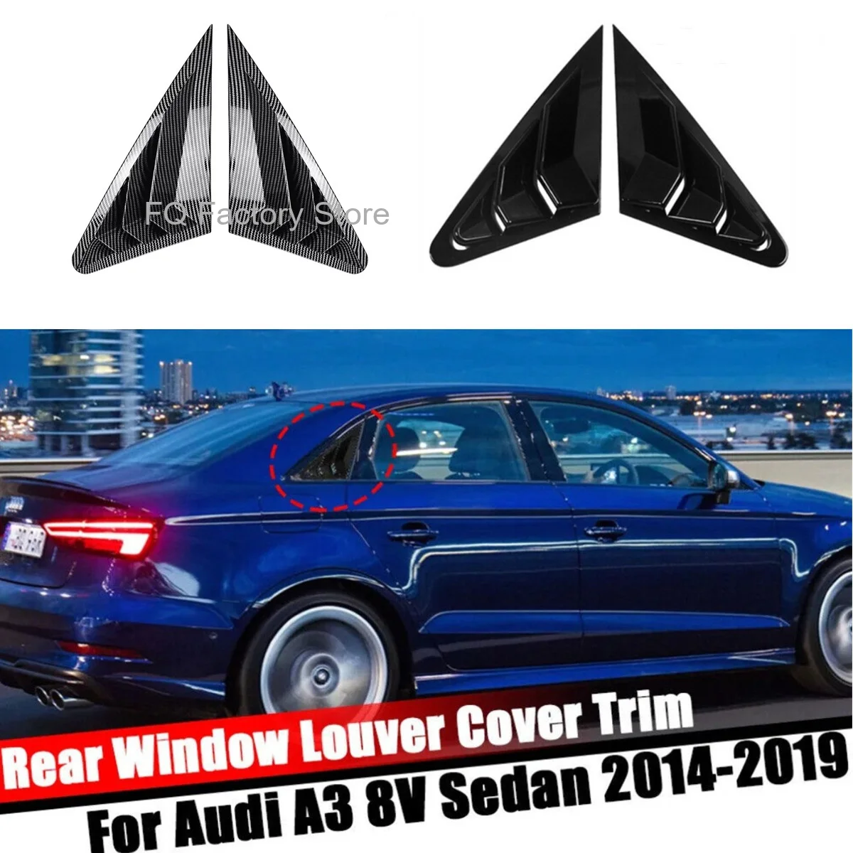 

Pair Car Rear Window Shutter Cover Trim Window Louver Side Vent Trim Auto Accessories For Audi A3 S3 8V Sedan 2014-2020