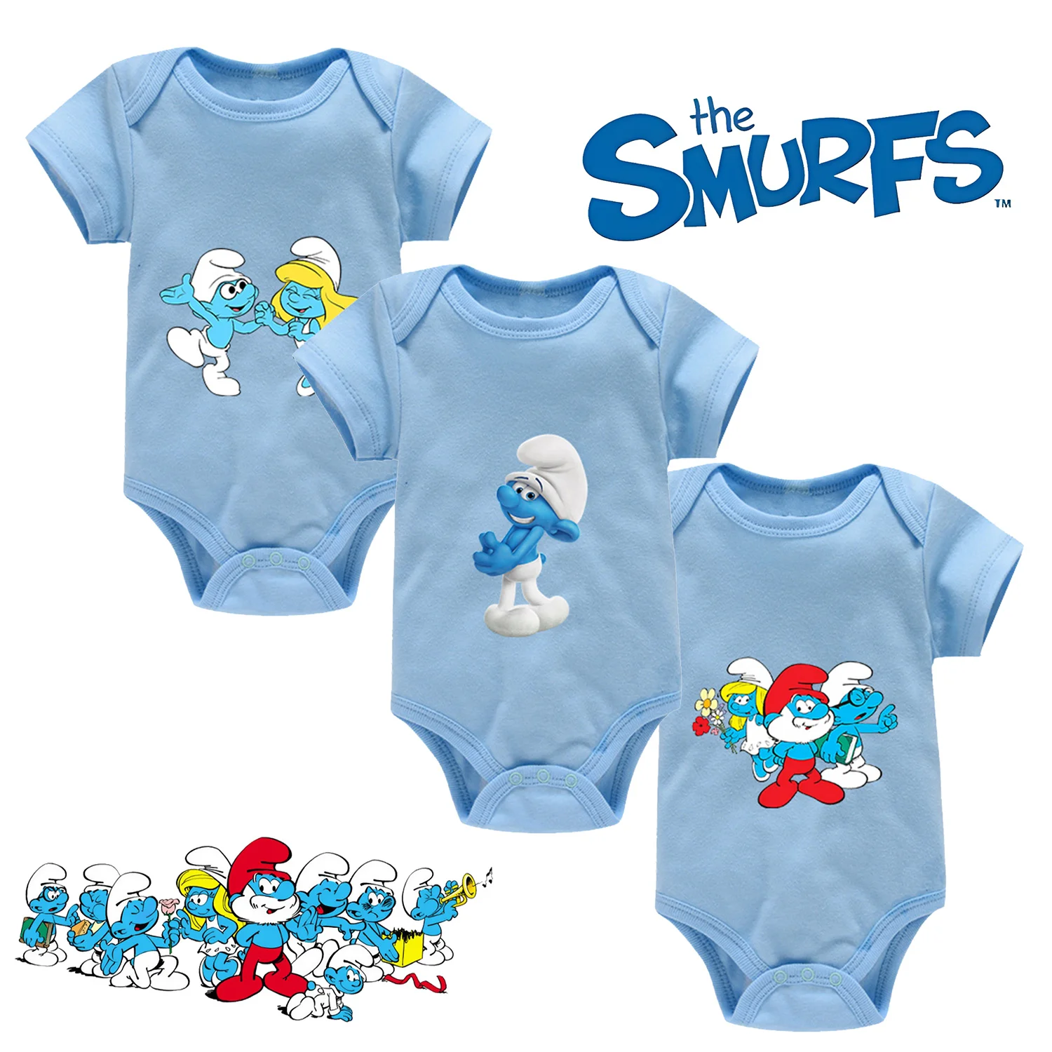 Smurfs vestiti del bambino tuta infantile neonato Babysuit manica corta neonati pagliaccetti ragazze carine ragazzi abbigliamento per regalo di