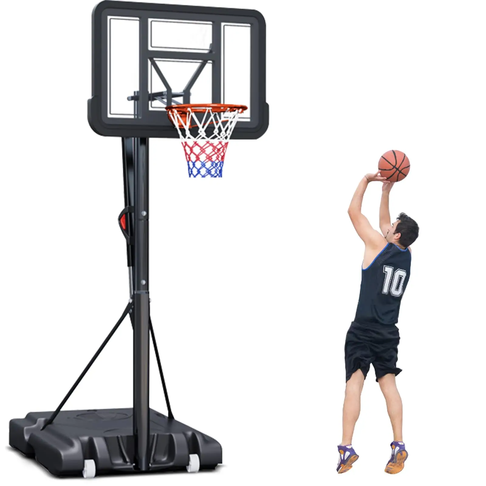 Portable Basketball Hoop,5.5-10FT Height Adjustable Outdoor Basketball Hoop Goal with 44 Inch Impact Backboard and Portable Whee