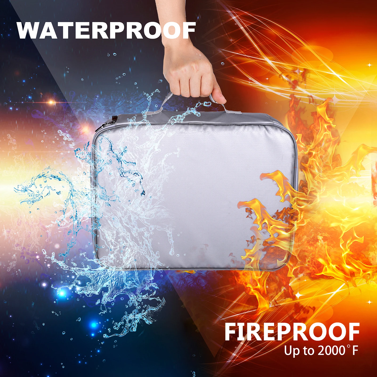 Fireproof File Document Bag Safety Organizer Zipper Closure Fire & Water Resistant Money Pouch Multi-Layer Card Case