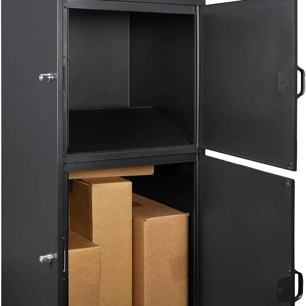 

Надежный почтовый ящик из черной стали с несколькими отделениями и запирающим почтовым ящиком для доставки посылок