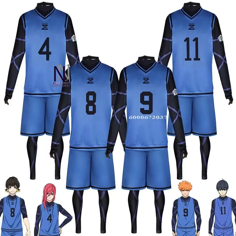 

Blue Lock Anime Cosplay-Isagi Yoichi, Nagi, Chigiri, Kunigami Rensuke Bachira Meguru Football Club Jumpsuit Sportswear with Wig