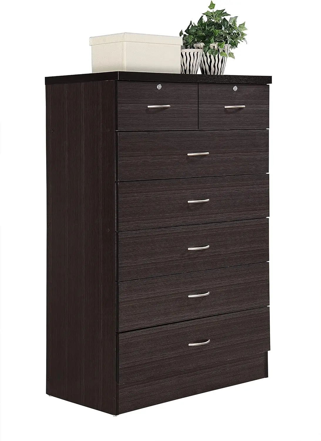 

7 Drawer Wood Dresser for Bedroom 31.5 inch Wide Chest of Drawers with 2 Locks on the Top Drawers Storage Organization