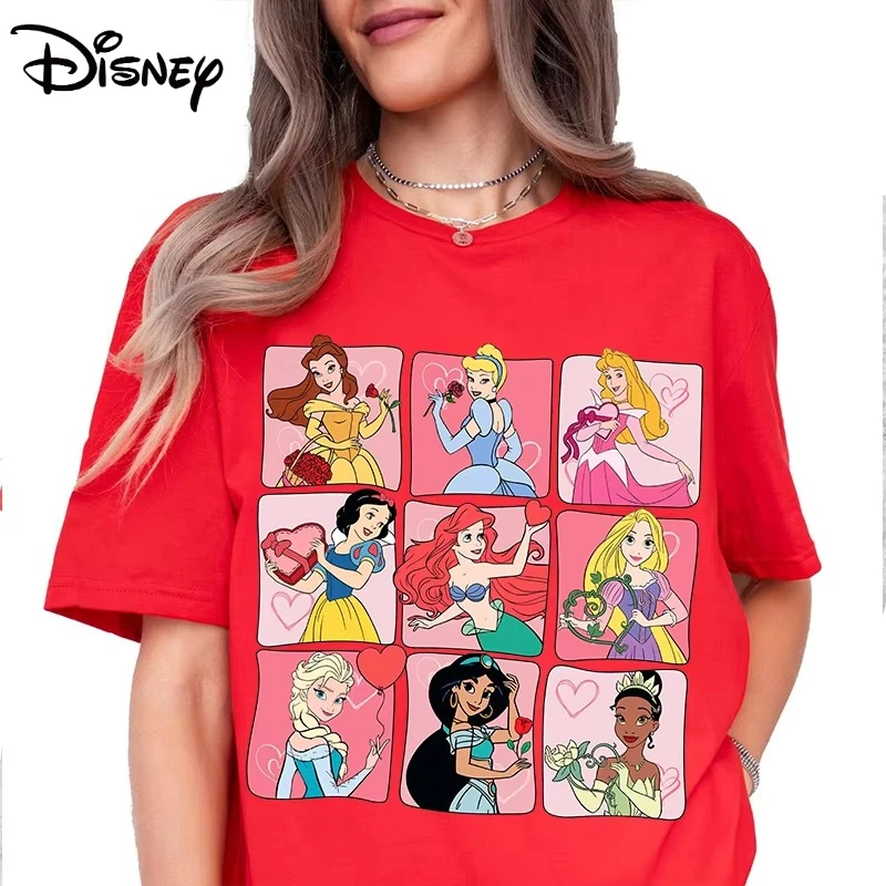 Summer New Plus Size Disney Princess Printed T-shirt Women's Y2K Fashion Retro Harajuku Loose Casual Versatile Short-sleeved Top