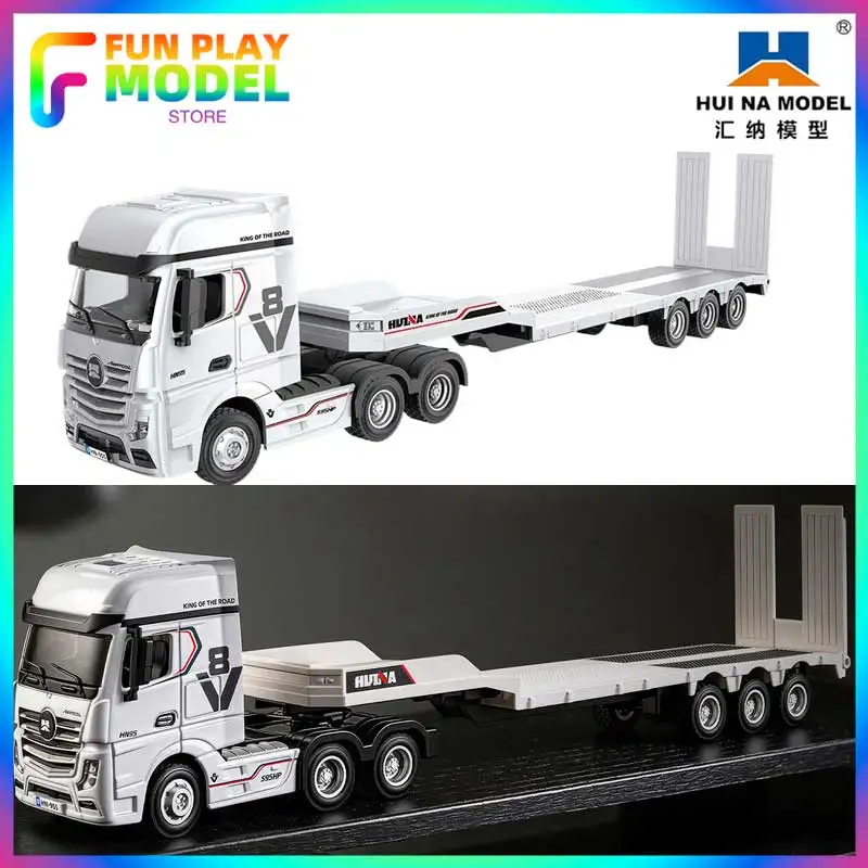 Huina Model 1 64 Scale Alloy Remote Control Flatbed Trailer Linked Lights Multi Purpose Simulation Engineering Vehicle Model