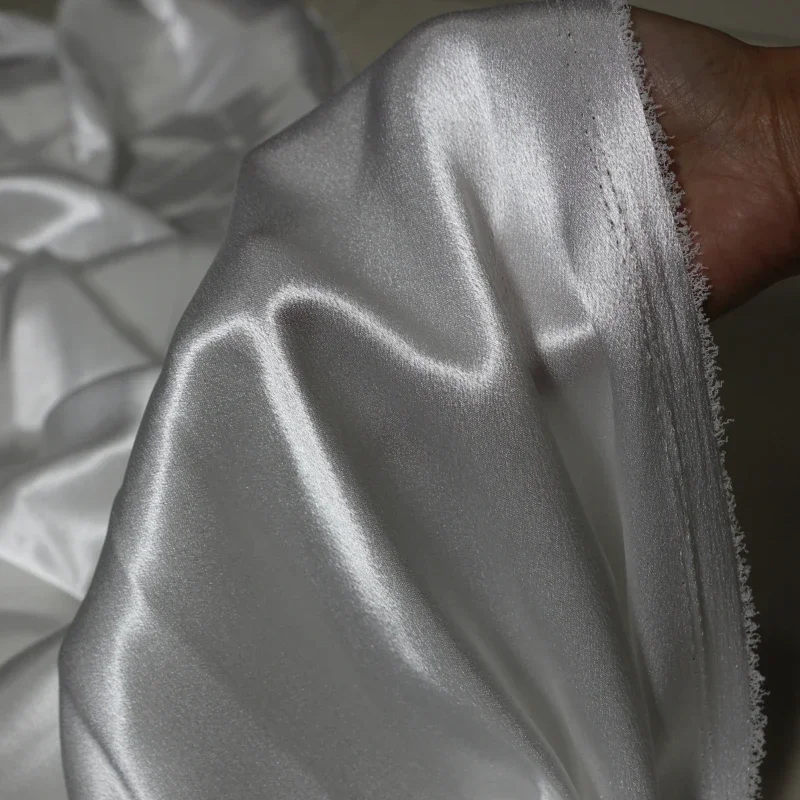 Pure White Imitation Leather Fabric Imitation Acetate Satin Crack Texture Jacket Retro Clothing DIY Autumn Winter Thick Fabric