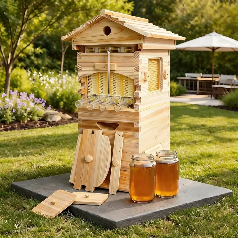 Automatic Flow Hive Beehive Kit Complete Beekeeping Supplies Starter Kit with Stand Bee Boxes Frames Auto Honey Harvest