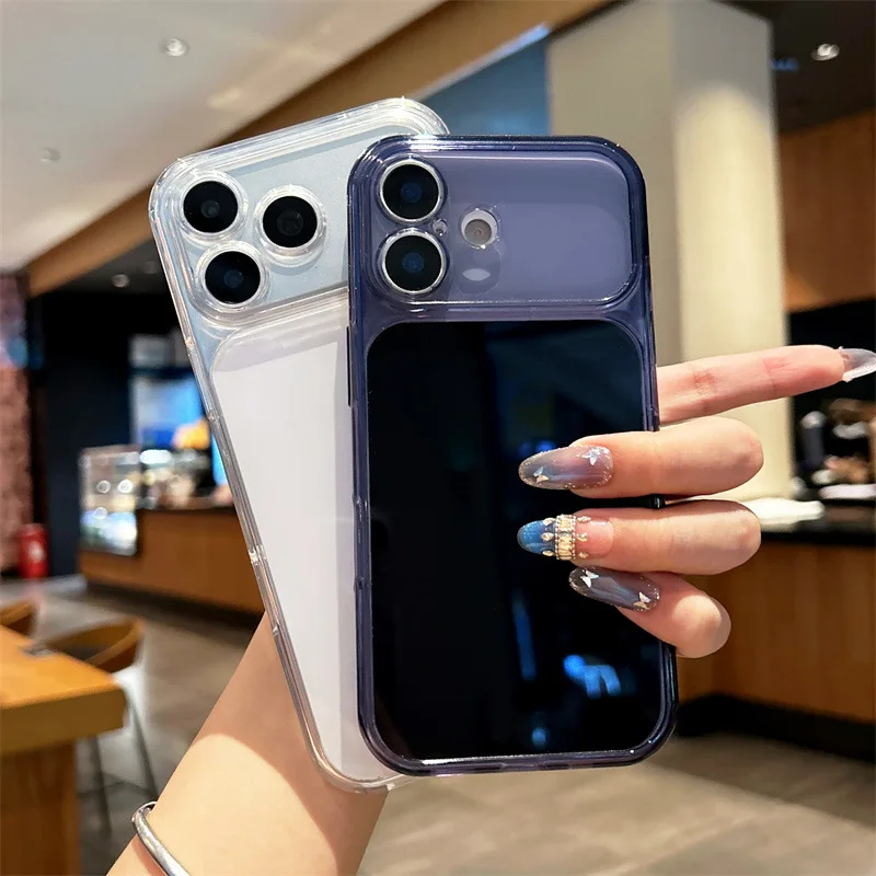 Luxury Solid Colors Transparent Phone Case For iPhone 17 16 15 13 14 Pro Max Clear Large Window Shockproof Protective Soft Cover