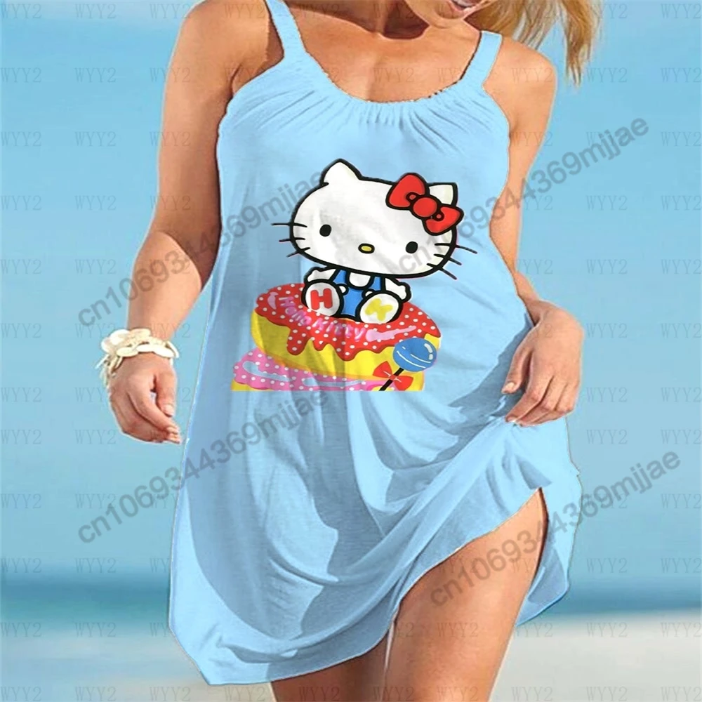 HelloKitty-tops femininos com pescoço redondo, roupas femininas, vestidos de praia, top verão, camiseta Zevity, roupas Y2K, 2021