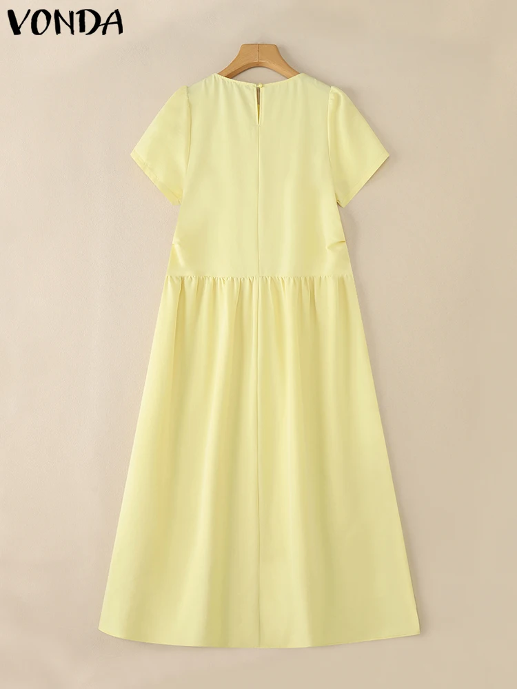 Plus Size 5XL VONDA Elegant Maxi Dress Women Summer Long Sundress 2025 Bandage Casual Solid Color Party Holiday Vestido Overszie