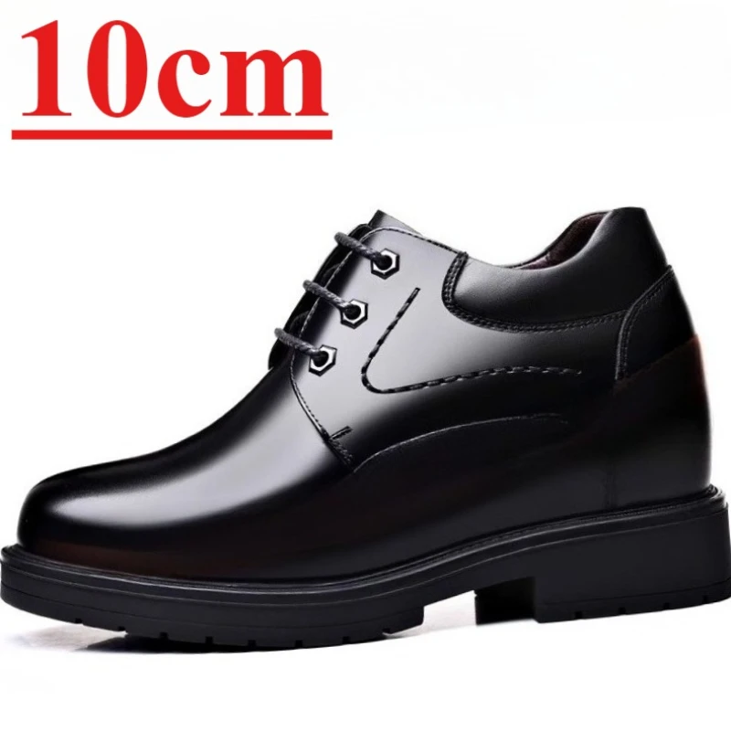 

High-end Derby Shoes for Men's Height Increase 10cm Genuine Leather Casual Thick Platform Dress Shoes Comfortable Elevator Shoes