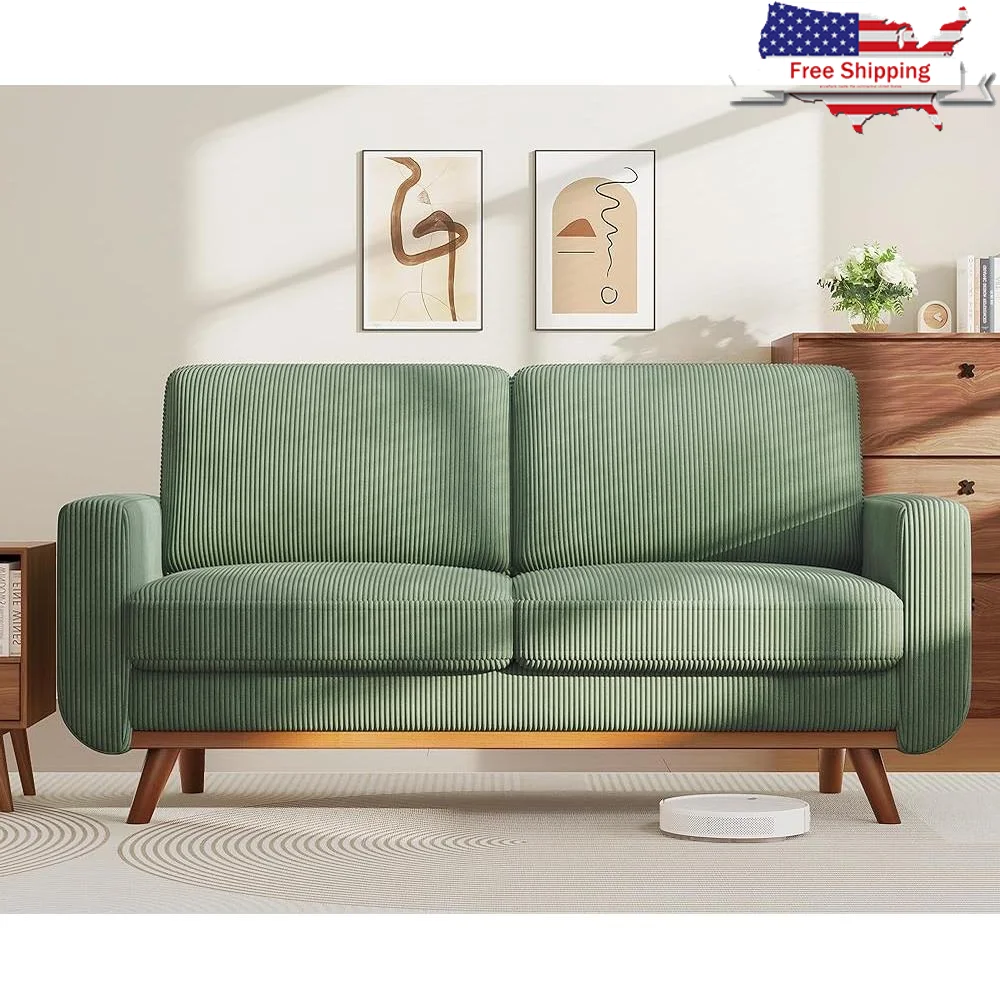 Comfy Loveseat Sofa with Deep Spring Cushion Ergonomic Armrests Tool-Free Assembly Non-Slip Solid Wood Frame Durable Corduroy