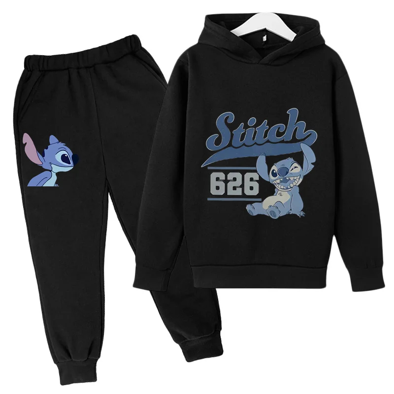 Kids Spring and Autumn Hoodies, casual sports two-piece set for boys and girls aged 3-12, printed   Stitch top and pants