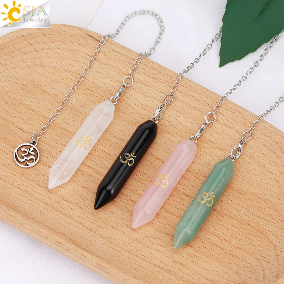 Natural Gem Stone Pendulum for Dowing Divination Cylinder Pendant Healing Amethysts Fluorite Pink Quartz Crystal Jewelry H500