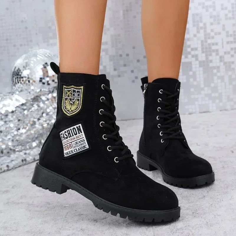 2024 Fashion Women's Shoes Ankle Women's Boots Hot Sale Front Lace-up Modern Boots Women New Plus Size Solid Ankle Boots Zapatos