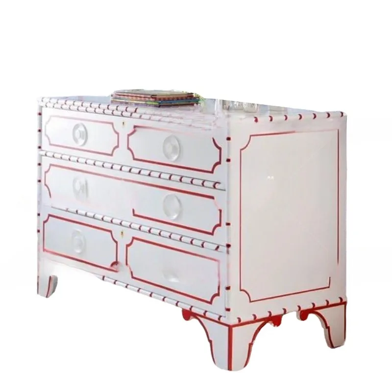 

French retro solid wood painted porch cabinet, living room decorative cabinet, locker display cabinet, six chest cabinet