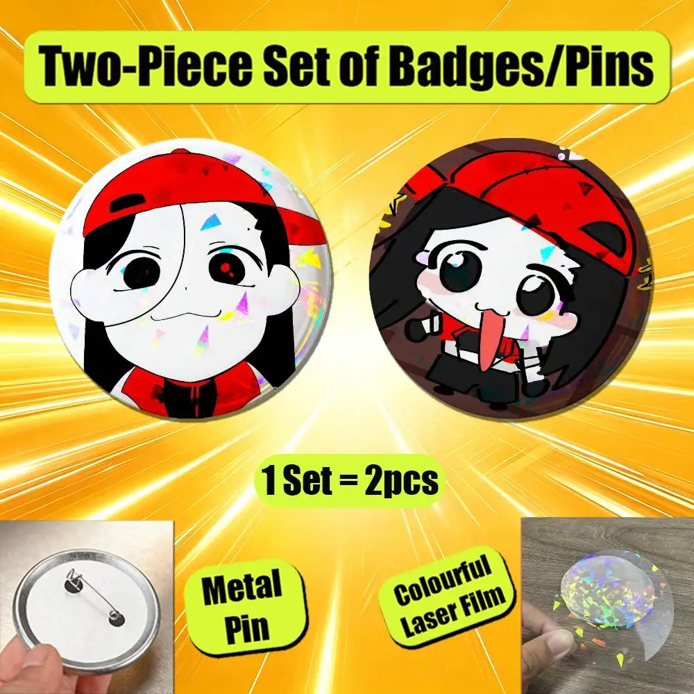 Set 2PCS Button Round Metal Brooch Custom For Singer Yi Xi Meat Girl Enamel Pin Badge Collectible Ita Bag Pins