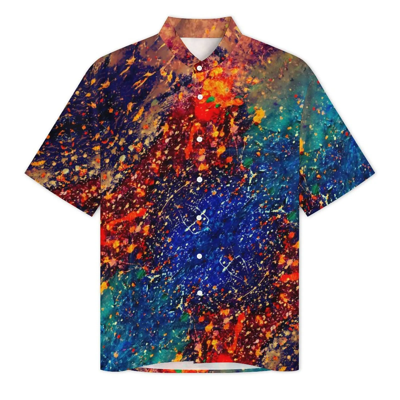 Psychedelic Splatter Casual Shirt Colorful Rainbow Loose Hawaii Shirts Mens Short Sleeves Vacation Streetwear Oversized Blouses