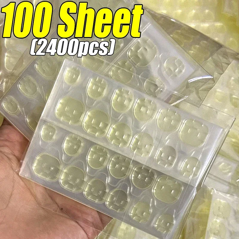 2400pcs/100Sheets Transparent Jelly False Nail Tips Double-Sided Nail Glue Stickers DIY Nail Art Self-Adhesive Tabs Tools