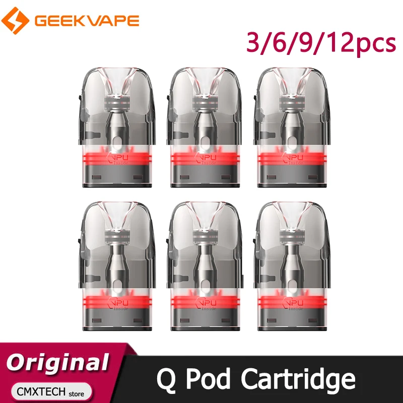 3/6/9/12 قطعة خرطوشة GeekVape Q Pod الأصلية 2 مللي تعبئة علوية وملء جانبي 3 مللي 0.4ohm لـ E Cig Wenax Q Pro/Aegis Hero Q/Sonder Q2