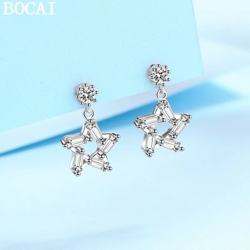

Серьги-пентаграммы BOCAI S925 из чистого серебра с инкрустацией муассанитом, простые и элегантные