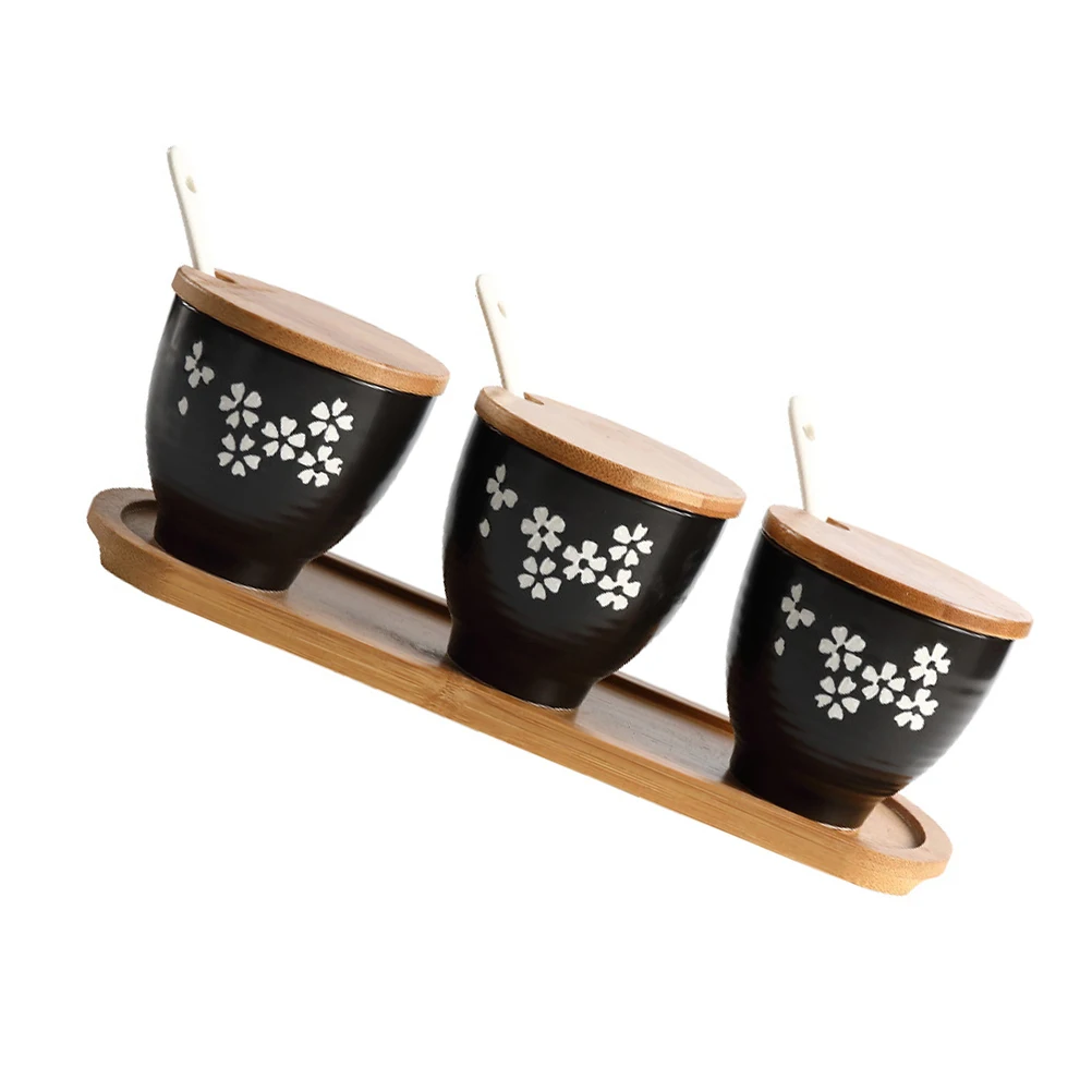 

1set 1Set Black Ceramic Seasoning Jar Japanese Style Spice Storage Box Kitchen Condiment Container High Temp Resistant Corrosion