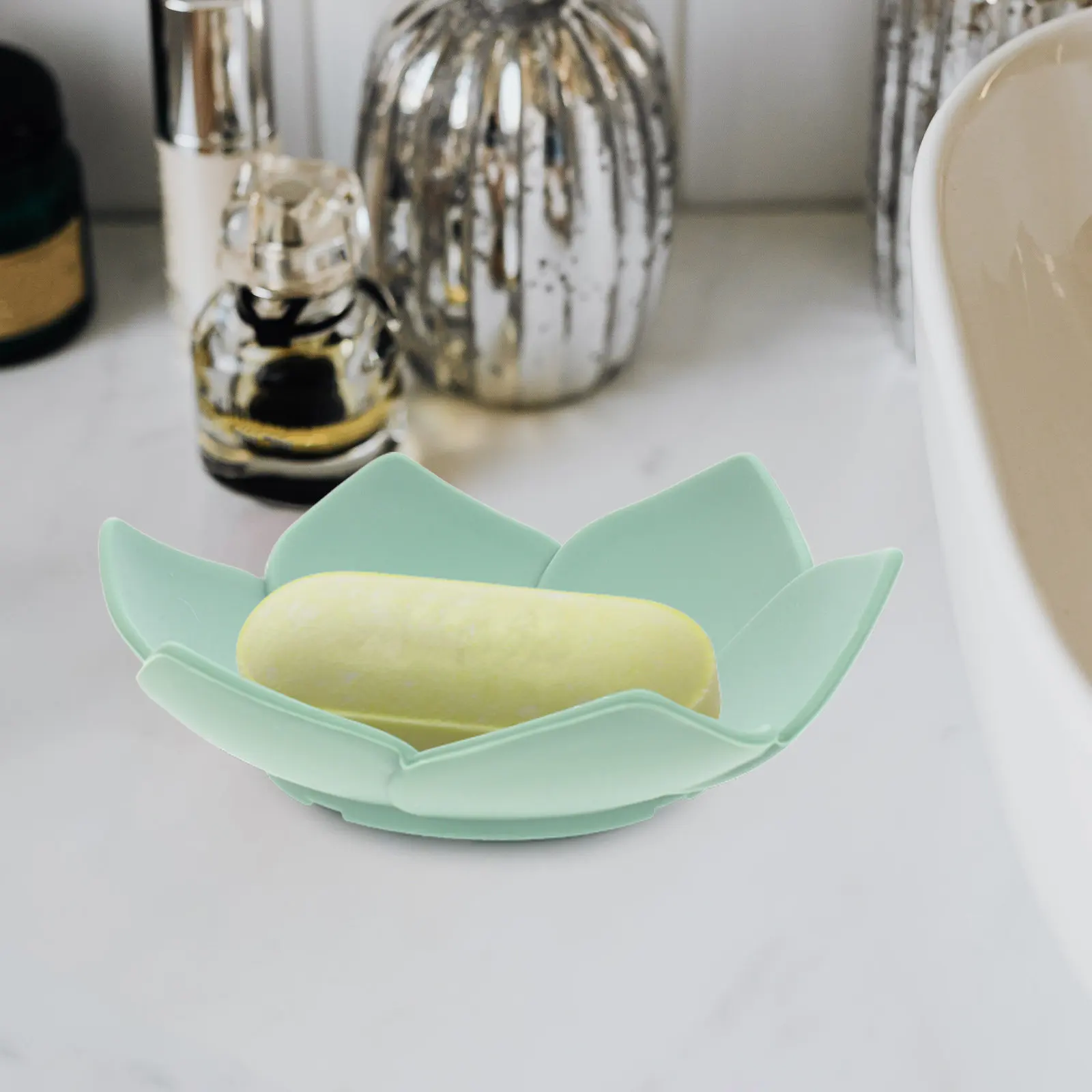 2 Pcs Lotus Shaped Silicone Soap Dish Holders Racks Bathroom Dishes Lotus-shaped Tray