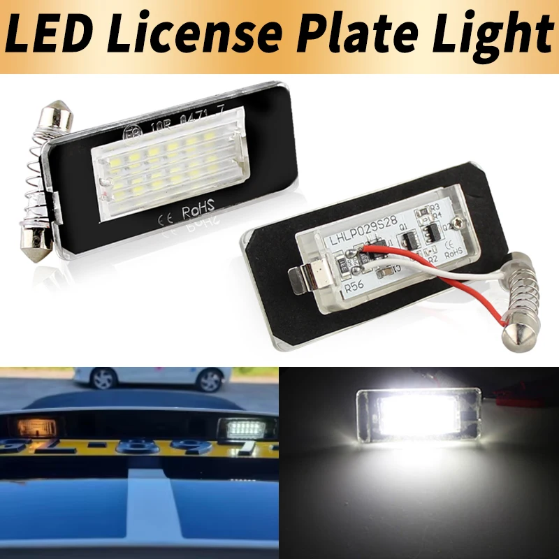 2PCS LED License Plate Lights Canbus For Mini Cooper R56 2007-2013 R57 2009-up R58 R59 11-up OEM:51132756227 Number Plate Lamps