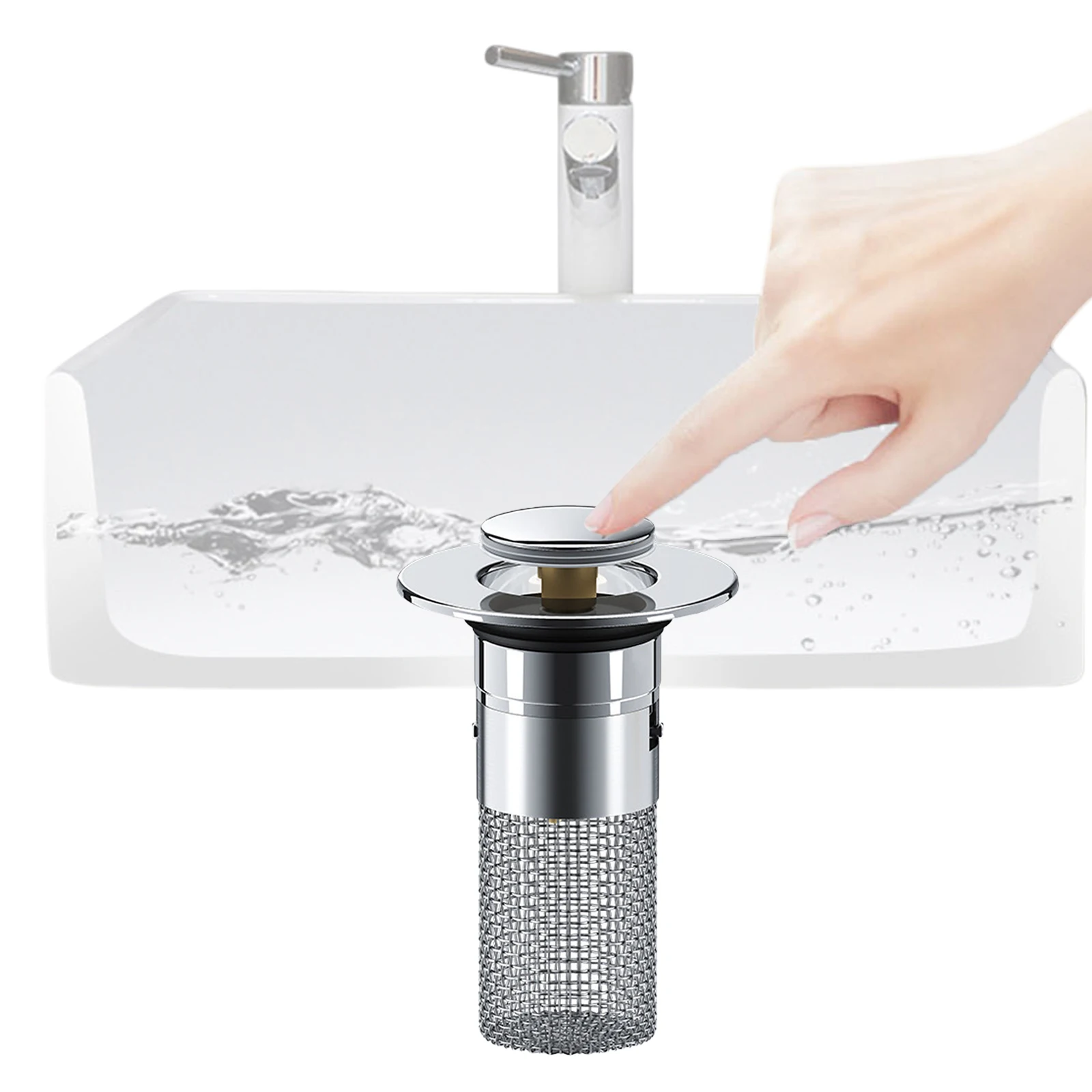 

Universal Bathroom Sink Drain Strainer Hair Catcher Stainless Pop-up Bounce Core Odor Proof Press Type Stopper for Sink Drains ﻿