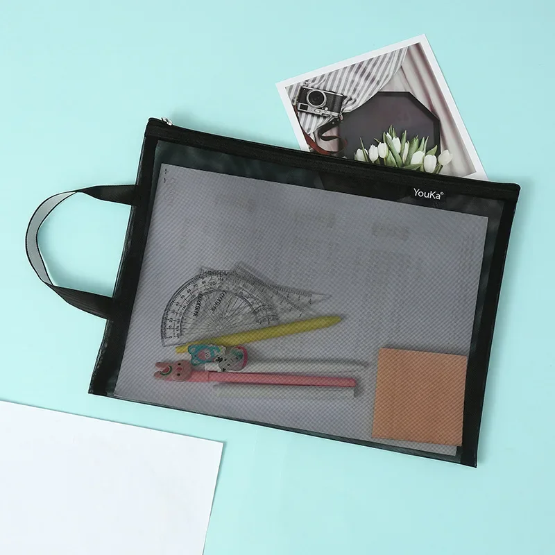 1pcs A4/A5/A6 Mesh Zipper Pouch Document Bag Transparent Zip File Folders School Office Supplies Pencil Case Storage Bags